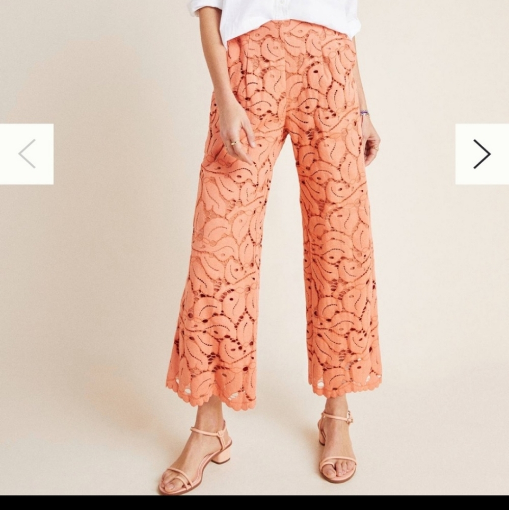 Anthropologie Womens  DOLLY LACE Floral Wide Leg Pockets Crop Trouser